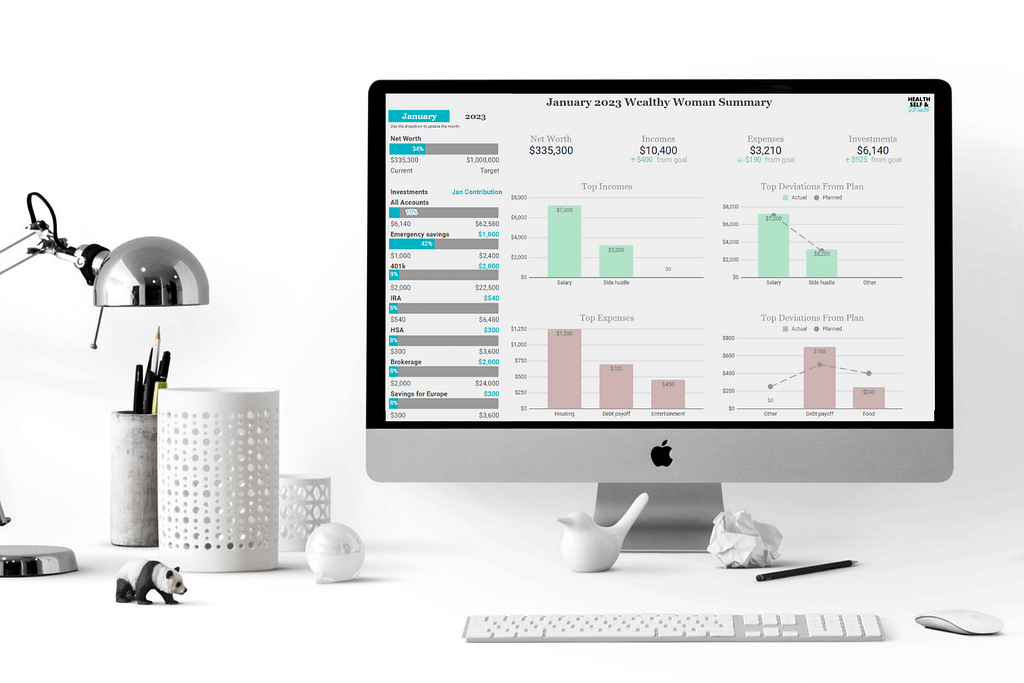 wealthy woman planner to help you reach your 2023 financial goals at healthselfandwealth.com from health self and wealth