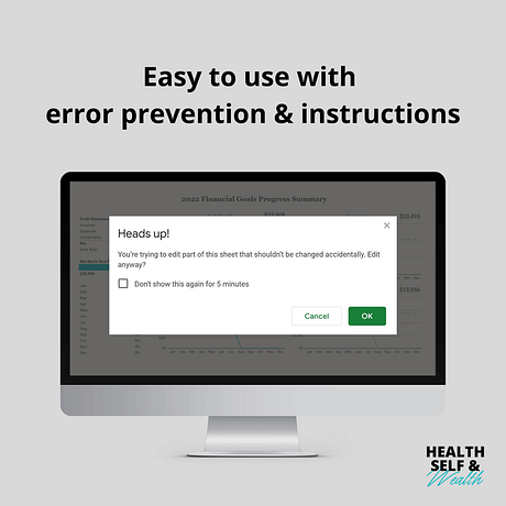 Google Sheets finance planner with error prevention and instructions