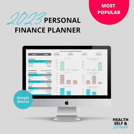 Personal Finance Planner 2023 from Health Self and Wealth google sheets financial template